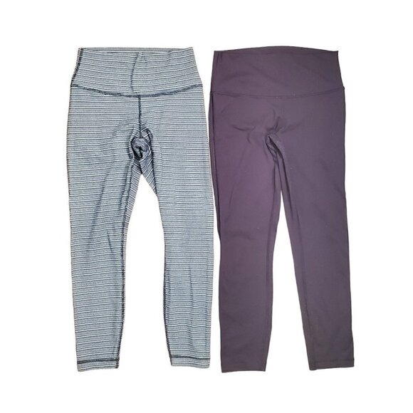 Lot of 2 Lululemon Women Gray Purple Pull On Leggings Yoga Pants‎ Size 26 - Picture 1 of 8